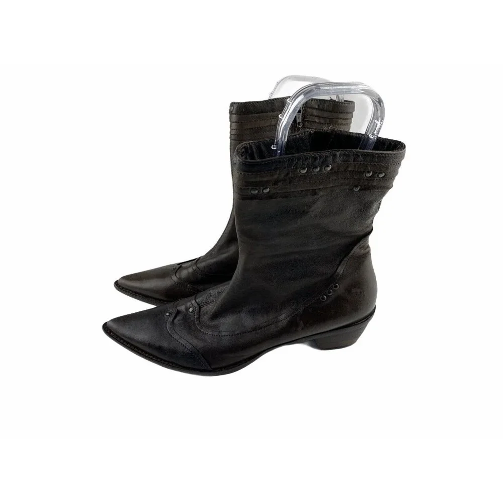 Minelli Womens‎ Brown Pointy Toe Leather Western Boots Size EU 38 US 7 - Picture 2 of 11